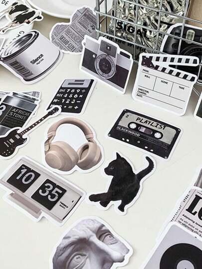 50pcs/Pack Minimalist Black & White INS Style Pattern Decals, Fit For Notebooks, Planner, Phone Cases, DIY Crafting Back To School