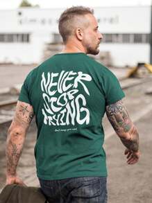 Men's 100% Cotton Basic Printed Never Stop T-Shirt Premium Comfortable Shirt - 軍綠色 - 查看 1