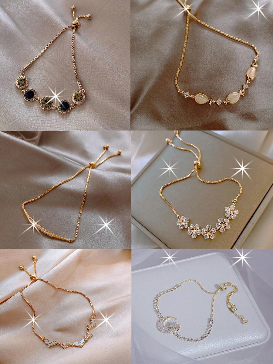 1 peça Pulseira Elástica de Strass de Cobre Minimalista, Adequada para Uso Diário e à Noite por Mulheres