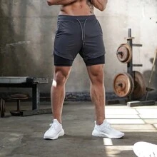 2 In 1 Double Shorts For Running With Internal Pocket Protection - 黑色 - 查看 1