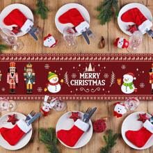 1PC Christmas Table Runner, Merry Christmas Tablecloth Flag, Nutcracker Red Christmas Table Runner Decorated Snowman, Reindeer Snowflake Christmas Table Runner Family Holiday Party Christmas Dinner Flag Decoration - Red - View 6