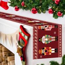 1PC Christmas Table Runner, Merry Christmas Tablecloth Flag, Nutcracker Red Christmas Table Runner Decorated Snowman, Reindeer Snowflake Christmas Table Runner Family Holiday Party Christmas Dinner Flag Decoration - Red - View 5