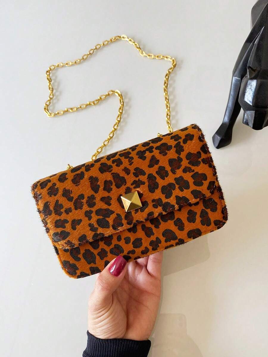 Small Animal Print And Zebra Leopard Bag With Crossbody Chain Strap - 鏽棕色 - 查看 1