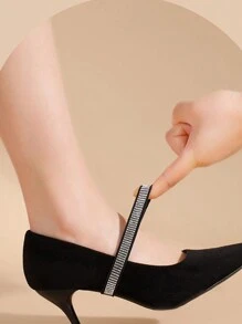 1 par de cordones elásticos con cristales para tacones altos, dispositivo de bloqueo sin atar, cordones antideslizantes para tacones altos, tacones de mujer, sandalias de mujer - Negro - Ver 3