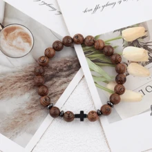 时尚男士天然石鸡翅木黑玛瑙串珠手链带，赠送男朋友、父亲、朋友的理想礼物，附贺卡，圣诞节、新年、情人节节日礼物