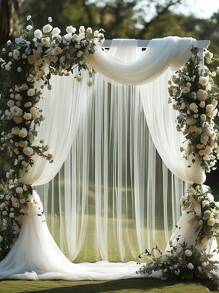 1 Piece, Elegant White Wedding Arch Curtain Decor Gauze – Chiffon Polyester Fabric, Sheer Chiffon Fabric Voile Suitable For Wedding, Proposal, Engagement And Backdrop Decoration, Ceiling Decoration, Ceremony, Curtain, Stage, Tent, Wedding Table And Chair Decoration , Wedding/Holiday Party And Banquet Decoration (Event Party Decoration) Multi-Purpose Occasion Decoration
