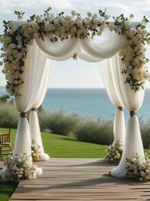 1 Piece, Elegant White Wedding Arch Curtain Decor Gauze – Chiffon Polyester Fabric, Sheer Chiffon Fabric Voile Suitable For Wedding, Proposal, Engagement And Backdrop Decoration, Ceiling Decoration, Ceremony, Curtain, Stage, Tent, Wedding Table And Chair Decoration , Wedding/Holiday Party And Banquet Decoration (Event Party Decoration) Multi-Purpose Occasion Decoration