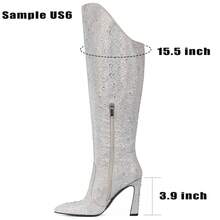 MUCCCUTE Women's Rhinestones High Heel Knee-High Boots Sparkly Pointed-Toe Fashion Tall Boots Side Zipper For Ladies - Silver - View 2