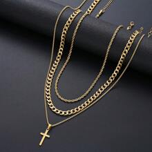1pc Stainless Steel Cross Pendant Necklace, Simple And Unisex Design, Suitable For Daily Wear, Vacation, Date, Birthday Gift - Style 1 - View 6