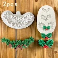 1 件/2 件 3D 硅胶圣诞花环巧克力模具 - 冬青叶和松果糖果模具，用于 DIY 蛋糕装饰和烘焙 - 厨房小工具圣诞冬青巧克力模具，3D 硅胶糖果和软糖模具，用于 DIY 蛋糕装饰，烘焙必需品圣诞节圣诞装饰圣诞睡衣圣诞礼物圣诞装饰 - 米色 - 查看 13