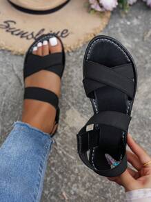 "Women's Plus Size Square Toe Strappy Sandals With Rhinestone Embellishment - Gold - Black - View 1