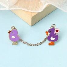 1 件装粉色黄色小鸡心形胸针可爱卡通金属链珐琅别针时尚帽子背包衬衫徽章翻领别针儿童珠宝礼物 - 彩色 - 查看 10