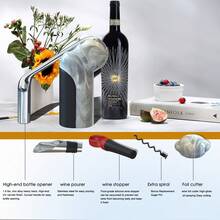 Juego abrebotellas de vino, abrebotellas de vino con cortador de cápsula de vino, espiral extra, vertedor de vino y tapón de vino, sacacorchos de palanca para botellas de vino (rojo)