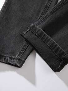 男士修身做旧牛仔裤，机车风紧身裤 - 黑色 - 查看 3