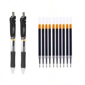 12 支伸縮圓珠筆，帶 0.5 毫米黑色墨水筆芯，適合簽名、學習、辦公等（2 支筆和 10 支筆芯）