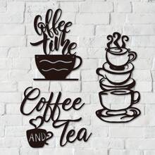 1pc Metal Coffee Cup Wall Decor, Black Coffee Cup Silhouette, Metal Wall Art Cafe Themed Wall Art Cup Mug Scrolled Silhouette, Metal Wall Art Decor For Coffee Shop, Kitchen, Restaurant,Home Decor ,Room Decor,Wall Decor Gifts Birthday Graduation