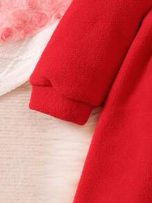Vestido de niña con mangas largas y forro térmico, combinación de parches con cuello de volantes y cardigan medio abierto de una sola capa, vestido de niña con lazo, elegante vestido rojo de princesa, apto para niñas de 4 a 7 años para uso diario