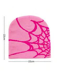 1pc Women's Fashionable Knitted Streetwear Y2K Beanie Hat, Autumn Winter Double Layer Spider Web Jacquard Pattern Halloween Elements Casual Brimless Hat