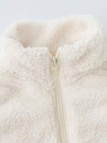 1 件年轻女孩休闲简约学院风可爱甜美毛茸茸保暖防风半高领无袖开衫背心，秋冬季 - 白色 - 查看 3