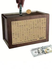 1 件带计数器的木制存钱罐，家居装饰木制存钱罐，木制工艺品最佳礼物 - 咖啡棕 - 查看 8