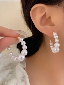 人造珍珠裝飾耳環 - 白色 - 查看 5