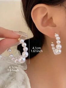 人造珍珠裝飾耳環 - 白色 - 查看 4