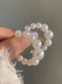 人造珍珠裝飾耳環 - 白色 - 查看 2