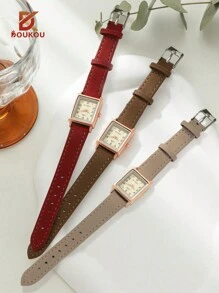 DOUKOU 石英手錶，棕色柔軟舒適錶帶，適合作為聖誕禮物，適合日常配戴，裝飾手腕 - 卡其色 - 查看 5