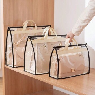 1 件挂式衣柜收纳袋，PVC 透明防尘透气袋，手提包服装袋，钱包收纳袋