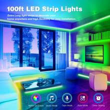 Multi Color LED Strip Lights, 100 FT LED Strip Lights APP And IR Remote Control, Music Synchronization, Room Ambient Lights, Christmas Holiday Party Lights, Home TV Decoration Background Lights.
