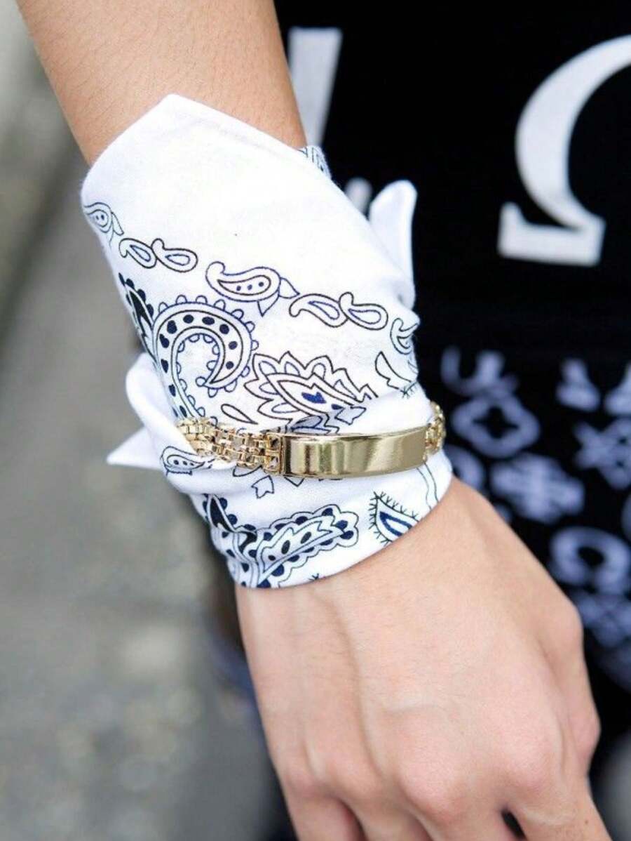 Bandana Scarf Printed Headwear Bandanas Neck Paisley Print Cowboy 54X54 Red Navy White - 白色 - 查看 1