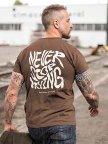 Men's 100% Cotton Basic Printed Never Stop T-Shirt Premium Comfortable Shirt - 鏽棕色 - 查看 1