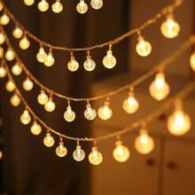 1pc 10/20/40/80 LED Crystal Ball String Lights, Warm White, Battery Operated, For Holiday Party, Romance, Bedroom, Home & Tent Decor