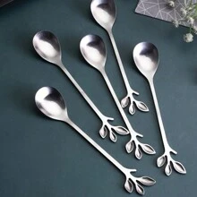 5 件不锈钢叶形甜点勺，时尚冰淇淋勺 - 銀色 - 查看 7