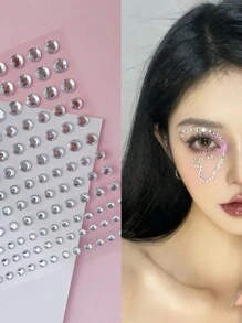 1片钻石水晶亚克力脸部装饰贴纸，眼部彩妆水钻泪滴形贴纸，儿童化妆棒，面部饰品 - 白色 - 查看 4