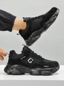 GUYISA 男式轻便休闲透气工作安全鞋，带钢头，防刺穿，四季皆宜 - 黑色 - 查看 7