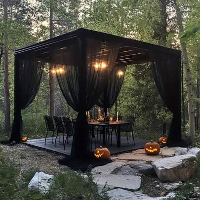 1 pieza/2 piezas Mosquitera de voile para exteriores, cortina de voile de poliéster para porche, pérgola, cabaña, decoración de boda, decoración de Halloween