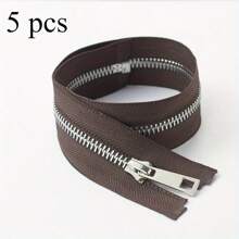 5pcs #5 Metal Smooth Zippers, 40cm/15.74in, 50cm/19.68in, 60cm/23.62in, 70cm/27.55in, 80cm/31.49in, Silver Teeth, For Jackets, Denim Coats