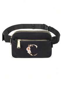 Chiếc túi đeo ngực, túi đeo chéo, túi thể thao và tập luyện màu trơn này được trang trí bằng các chữ cái màu vàng từ A đến Z. Nó là ví nữ, túi đeo vai, túi đeo hông, ví đựng tiền xu, túi nhỏ, túi đeo ngực ngoài trời, túi đựng điện thoại, túi đeo hông đa chức năng đựng đồ tập yoga, túi đeo vai thể thao chống thấm nước có thể điều chỉnh, phù hợp cho thể thao, chạy bộ, du lịch, leo núi và ngày đầu tiên đến trường, giúp bạn vừa thời trang vừa ngăn nắp. - màu đen - Xem 12