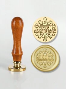 1套（印章头+手柄）创意圣诞蜡封印章，木纹手柄+黄铜印章头，非常适合圣诞信件和贺卡 - 彩色 - 查看 14