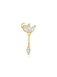 1Pc Asymmetrische Zirkonia Hanger 925 Sterling Zilveren Mini Oorbel Voor Vrouwen Zoete Stijl Geperforeerde Ketting Met Stud Oorbel Geschikt Voor Bruiloft Bruidssieraden