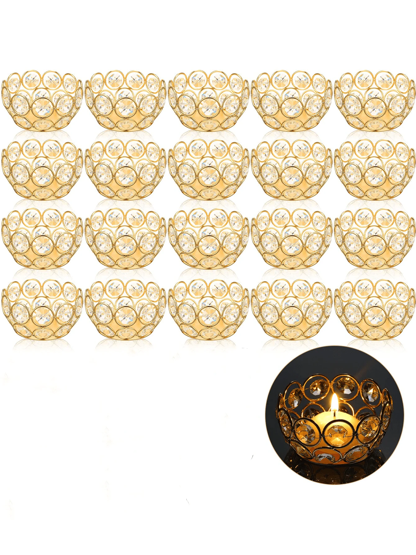 20 Pcs Tea Light Candle Holders Votive Candle Holders Crystal Tealight Holder Bowl Candle Stands Decorative Jewel Candle Centerpiece For Wedding Party Home Table Decor,Halloween And Decorations