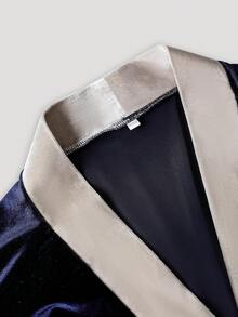 Áo choàng dài một túi bằng vải nỉ Hàn Quốc cho nam, Thu/Đông - Xanh đậm - Xem 3