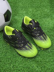 1 Paar neue modische beliebte Fußball Trainingsschuhe für Kinder im Unisex-Design mit geprägtem Graffiti-Muster, Niedrig-Top, Ganzjahresschuhe, lange Stollen, trittsicher, langanhaltend, atmungsaktiv, Outdoor Trainingsschuhe für den Sport