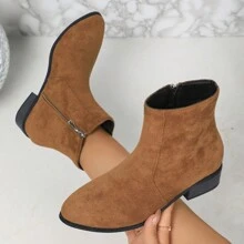 2024 Autumn Winter New Arrival Platform Chunky Heel Women Shoes Mid-Heel Boots British Style Short Boots Women Faux Suede Ankle Boots - Brown - View 2