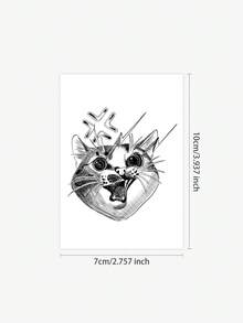 1 件临时防水愤怒猫 PVC 纹身贴纸，可水洗防汗，适合时尚日常使用 - 黑色 - 查看 4