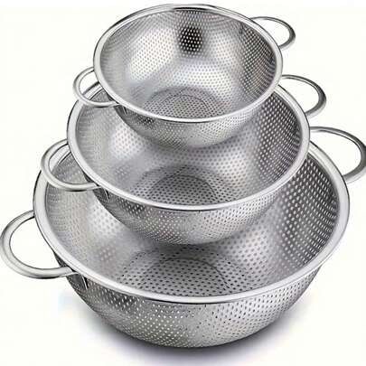 Stainless Steel Multipurpose Colander - Thick And Mesh Basket With Dual Handles, For Draining And Rinsing Fruits And Vegetables
