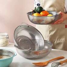 不锈钢多用途滤锅 - 厚实的网篮，配有双手柄，用于沥干和冲洗水果和蔬菜 - 銀色 - 查看 7