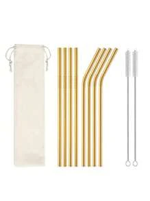 2/4/8/16 支不锈钢吸管，配 1/2 支清洁刷和储物袋，适用于 20 盎司/30 盎司玻璃杯、厨房、圣诞礼物、学校用品 - 金色 - 查看 12