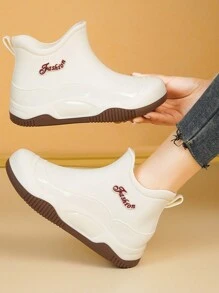 New Fashion Beige Waterproof Rainboots, Anti-Slip And Abrasion Resistant Work Shoes, Ladies Rain Boots For Students And Outdoor Activities, Waterproof Shoes For Kitchen, Car Washing And Outdoor - White - View 2